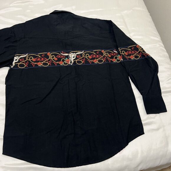 VTG Wrangler  Wrap Around Roses Ropes Longhorn Skulls Western Shirt Mens XL - Picture 6 of 9